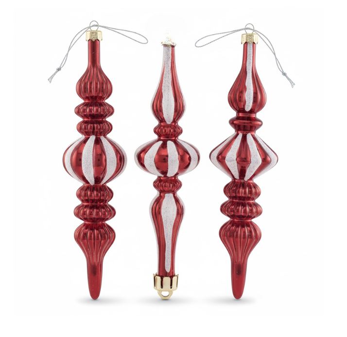 ВИНТЕР, набор елочных украшений, 13 см, 3 шт, капля, красный/белый