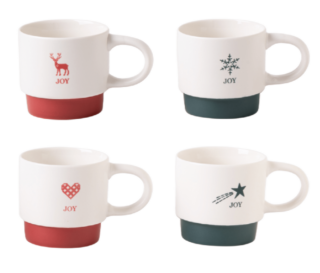 ВИНТЕР Чудо, набор кружек, 4 предмета, 395 мл, фарфор, красный/зеленый