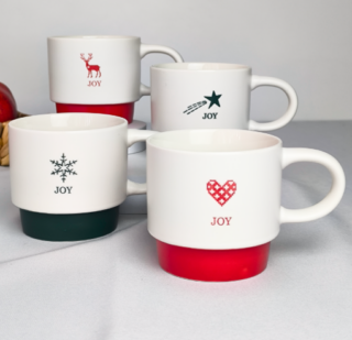 ВИНТЕР Чудо, набор кружек, 4 предмета, 395 мл, фарфор, красный/зеленый