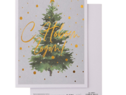 ВИНТЕР, открытка на акварельном картоне, Елочка, 12х16 см, зеленый/золотой