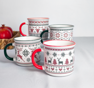 ВИНТЕР Свитер, набор кружек, 4 предмета, 355 мл, фарфор, красный/зеленый