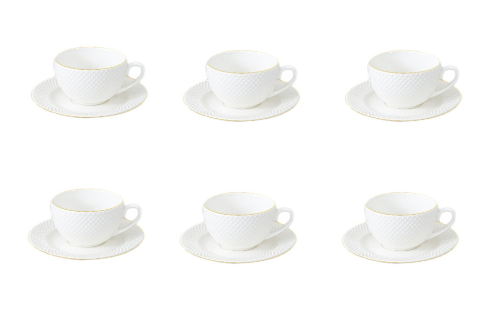 АДЕЛЬ, чайный набор, 12 предметов, 275 мл, фарфор, белый с золотом АДЕЛЬ, чайный набор, 12 предметов, 275 мл, фарфор, белый с золотом