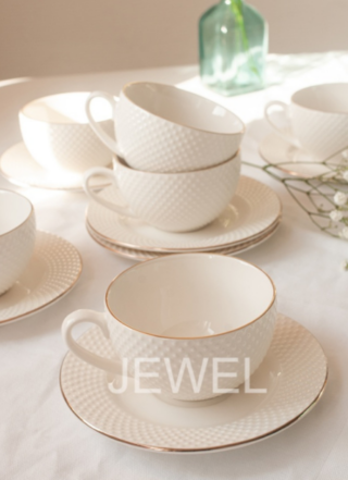 АДЕЛЬ, чайный набор, 12 предметов, 275 мл, фарфор, белый с золотом