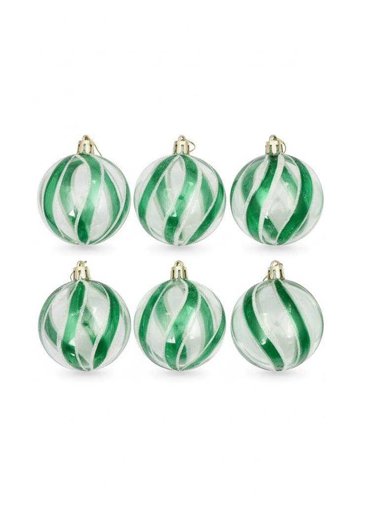 ВИНТЕР Ариан, набор шаров, 6 шт, 6 см, зеленый/полосы