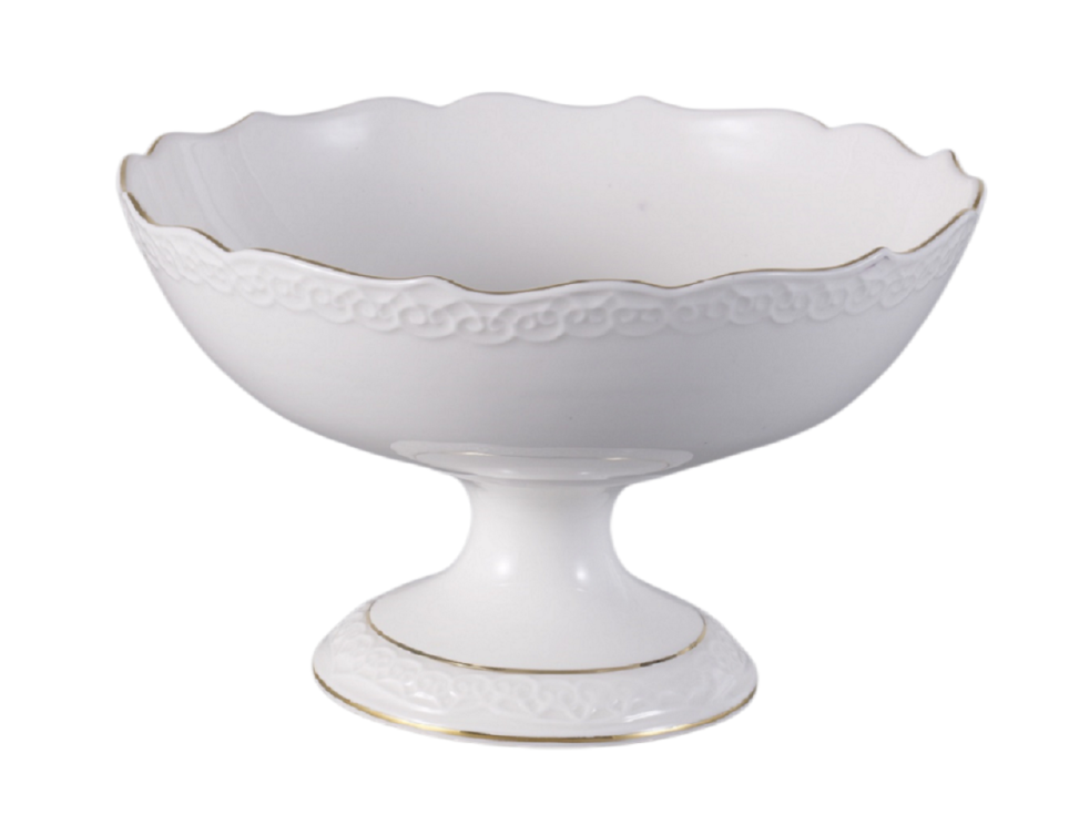 КРУЖЕВО, ваза для фруктов, 20 см, фарфор, белый с золотом КРУЖЕВО, ваза для фруктов, 20 см, фарфор, белый с золотом