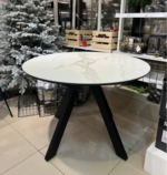 СФЕРА, керамический стол, раздвижной 100/130 см, белый мрамор, черные ножки, М2