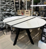 СФЕРА, керамический стол, раздвижной 100/130 см, белый мрамор, черные ножки, М2