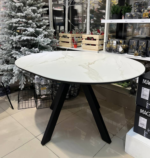 СФЕРА, керамический стол, раздвижной 100/130 см, белый мрамор, черные ножки, М2
