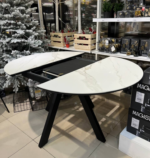 СФЕРА, керамический стол, раздвижной 100/130 см, белый мрамор, черные ножки, М2