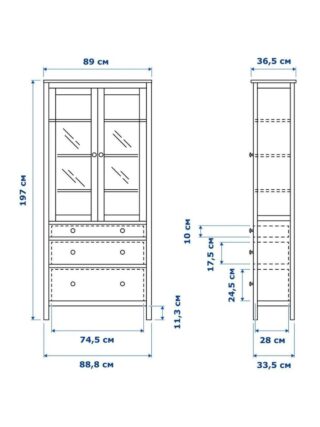 КЫМОР, шкаф-сервант, 3 ящика, 90х37х198 см, белый