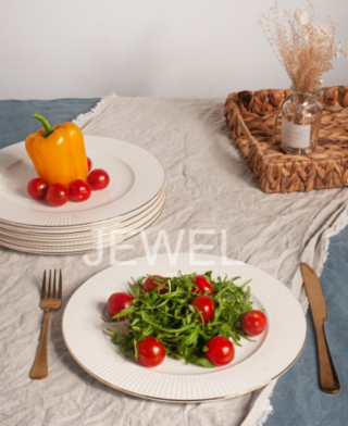 БЬЯНКО, набор обеденных тарелок, 6 штук, 26 см, фарфор, белый с золотом