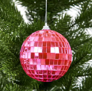 ВИНТЕР, елочный шар, диско-шар, 8 см, ярко-розовый