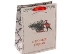 ВИНТЕР, пакет подарочный, крафтовый, 18х23 см, мальчик с елкой