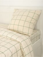 КЛЕТКА, комплект постельного белья, 2 спальный, хлопок, бежевый/зеленый