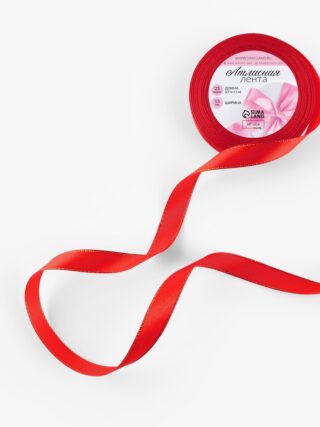 ГИФТ, лента атласная, 15 мм, 23 м, с золотым люрексом, красный