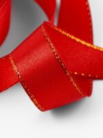 ГИФТ, лента атласная, 15 мм, 23 м, с золотым люрексом, красный