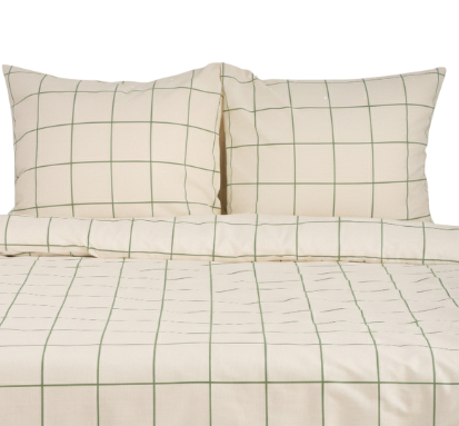 КЛЕТКА, комплект постельного белья, евро, хлопок, бежевый/зеленый
