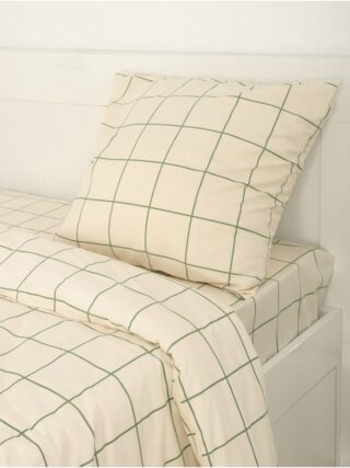 КЛЕТКА, комплект постельного белья, евро, хлопок, бежевый/зеленый