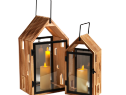 ХЮГГЕ, набор фонарей/подсвечников, 2 шт, дерево/металл