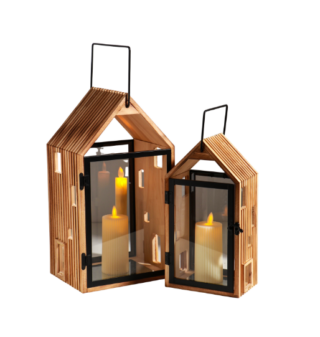 ХЮГГЕ, набор фонарей/подсвечников, 2 шт, дерево/металл