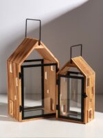 ХЮГГЕ, набор фонарей/подсвечников, 2 шт, дерево/металл