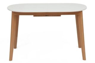 БОСКО, стол обеденный раскладной, массив бука/мдф, 120/150х80 см, белый/натуральный бук