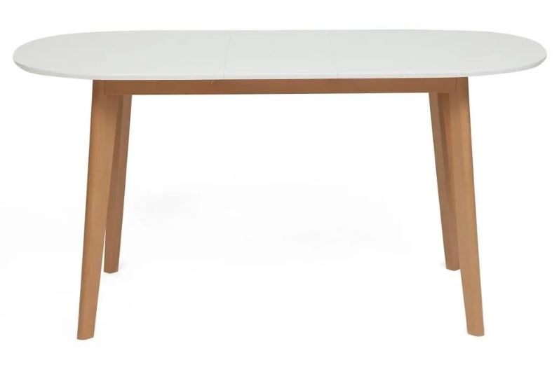 БОСКО, стол обеденный раскладной, массив бука/мдф, 120/150х80 см, белый/натуральный бук