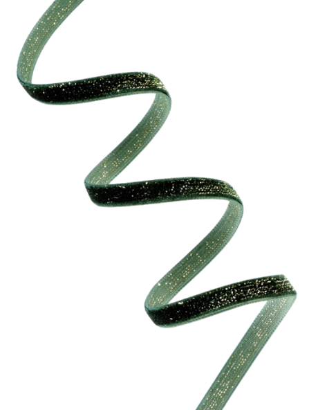 ГИФТ, лента бархатная, 6 мм, 18 м, зеленая с золотым люрексом