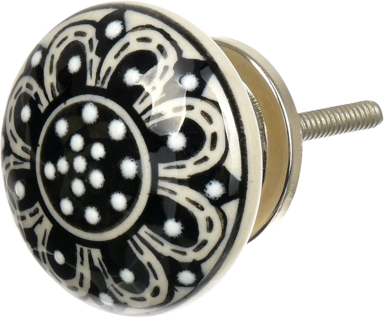 BLUMEN HAUS Ручка керамическая для мебели "Подсолнух чёрный", ручная роспись, цвет черно-белый BLUMEN HAUS Ручка керамическая для мебели "Подсолнух чёрный", ручная роспись, цвет черно-белый