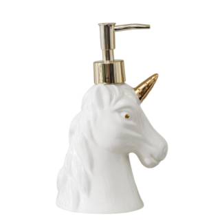ЕДИНОРОГ, дозатор для жидкого мыла, керамика, 300 мл, белый/золотой