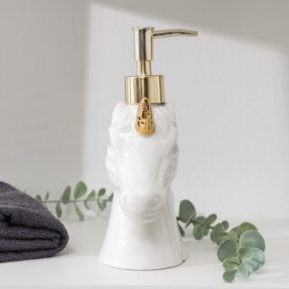 ЕДИНОРОГ, дозатор для жидкого мыла, керамика, 300 мл, белый/золотой