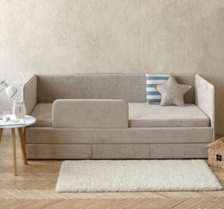 CМАЙЛ, детский диван-кровать, с бортиком и матрасом, 90х200 см, бежевый