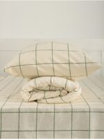 КЛЕТКА, комплект постельного белья, 1,5 сп, хлопок, бежевый/зеленый