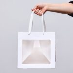 ГИФТ, пакет подарочный квадратный, крафт, с окном, 25 см, белый