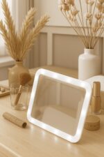 ЛУАЗОН, зеркало с подсветкой, настольное, 23х18 см, квадратное, белый