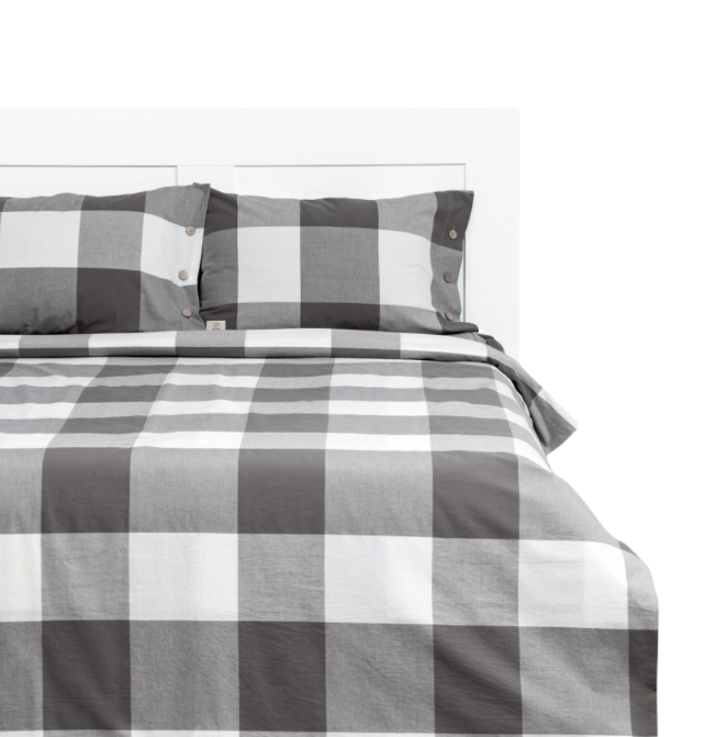 ЖАТЫЙ ХЛОПОК, комплект постельного белья, 2 спальный, хлопок, серая клетка крупная