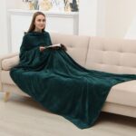 ЭТЕЛЬ, плед с рукавами, 150х200 см, корал-флис, изумрудный