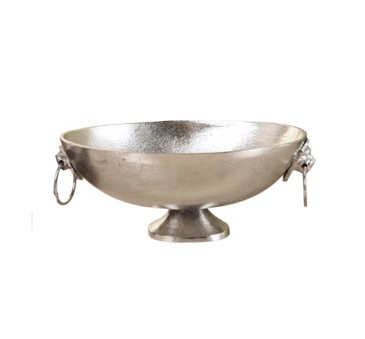 РОЙАЛ, чаша декоративная на ножке/ ваза для фруктов , лев с кольцами, 24х33х13,5 см, серебристый