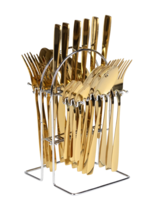 ЗОЛОТО, набор столовых приборов, на подставке, 24 предмета, золотой