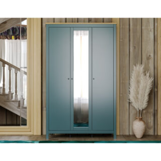 САГА, шкаф платяной 3-дверный, с зеркалом, 132х64х215 см, бирюзовый/ясень