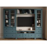 САГА, шкаф-витрина, 91х42х215 см, бирюзовый/ясень, М3