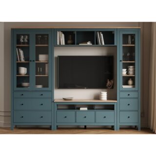 САГА, шкаф-витрина, 91х42х215 см, бирюзовый/ясень, М3