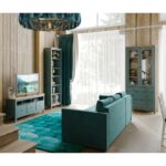 САГА, шкаф-витрина, 91х42х215 см, бирюзовый/ясень, М3