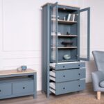 САГА, шкаф-витрина, 91х42х215 см, бирюзовый/ясень, М3