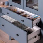 САГА, шкаф-витрина, 91х42х215 см, бирюзовый/ясень, М3