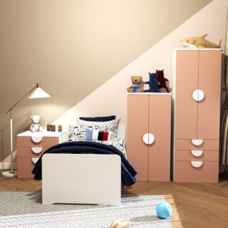 ПИКСИ, шкаф с 2 дверьми и 3 ящиками, 60x57x180, персиковый