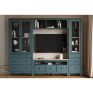 САГА, тумба под ТВ, 3 ящика, 131х62 см, бирюзовый/ясень, М2