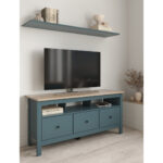 САГА, тумба под ТВ, 3 ящика, 131х62 см, бирюзовый/ясень, М2