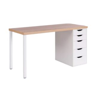 ИНГАР, стол письменный с тумбой, 140х55 см, белый/дуб беленый, М3