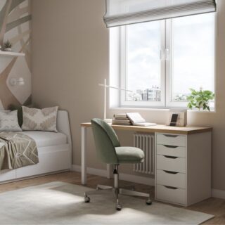 ИНГАР, стол письменный с тумбой, 140х55 см, белый/дуб беленый, М3